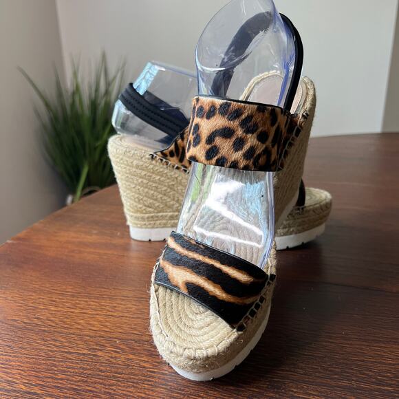 Kenneth Cole Women's Olivia Simple Eva Calf Hair Wedge Sandals SZ 9 Animal Print - Picture 1 of 10